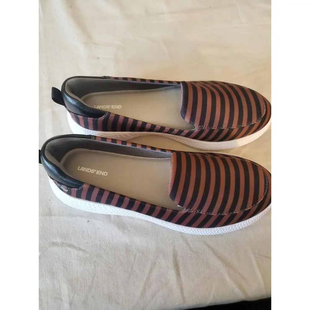 Lands End Womens Gatas Comfort Shoes Multi Moc Toe Wedge Heels Slip On 6